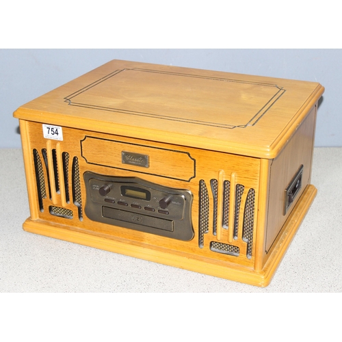 754 - Vintage style turntable and CD player in wooden case by Classic, model No. 9809