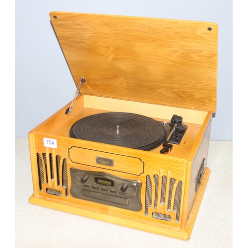 754 - Vintage style turntable and CD player in wooden case by Classic, model No. 9809