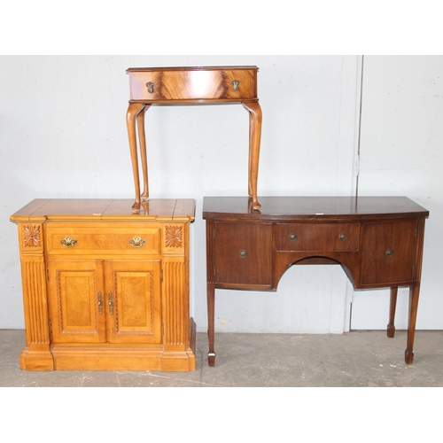 145 - Mixed lot of antique style furniture to include mahogany bow front sideboard, cabriole legged hall t... 