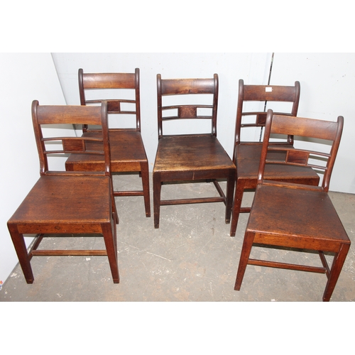 153 - Set of 5 early Victorian Suffolk backed mahogany dining chairs & an aesthetic period ebonised elbow ... 