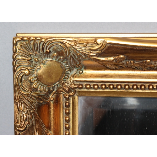 442 - Gilt framed wall mirror with classical decoration, approx 90cm x 65cm