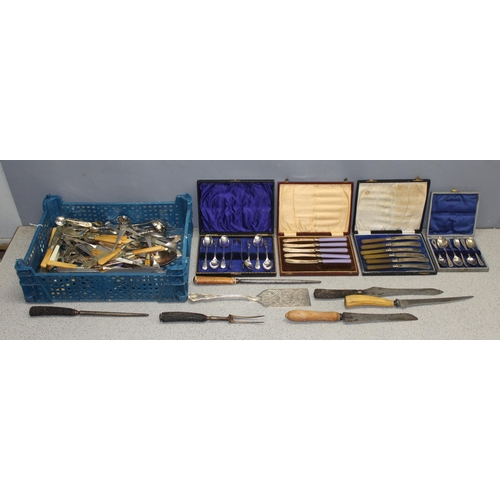 1060 - Qty of assorted antique and later silver-plated and other cutlery, some boxed, approx 5.3kg