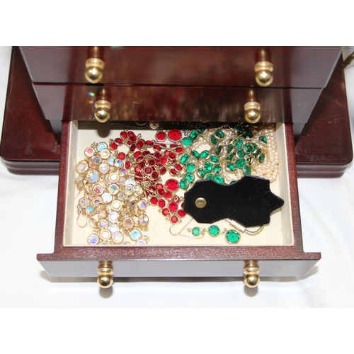 1160R - Wooden jewellery box with 4 drawers and contents