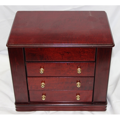 1160R - Wooden jewellery box with 4 drawers and contents