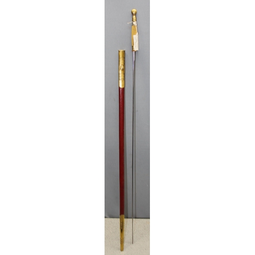1424 - A tapering walking cane with hollow centre housing a deconstructed Masonic Sword with engraved decor... 