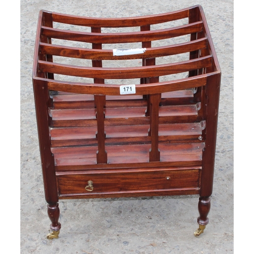 171 - An antique style Canterbury or magazine rack with single drawer, approx 47cm wide x 38cm deep x 56cm... 