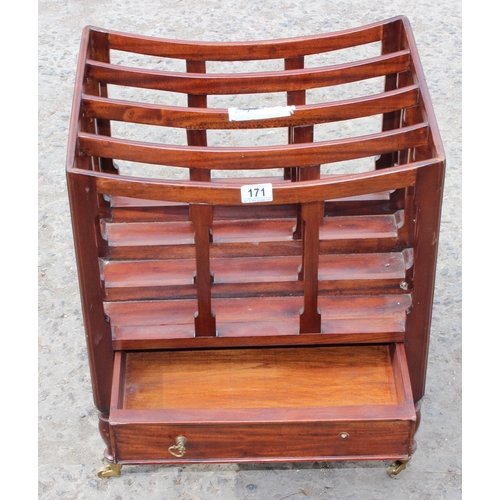 171 - An antique style Canterbury or magazine rack with single drawer, approx 47cm wide x 38cm deep x 56cm... 