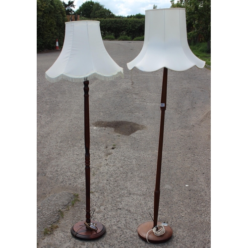 262 - 2 vintage wooden standard lamps with shades, the largest approx 181cm tall