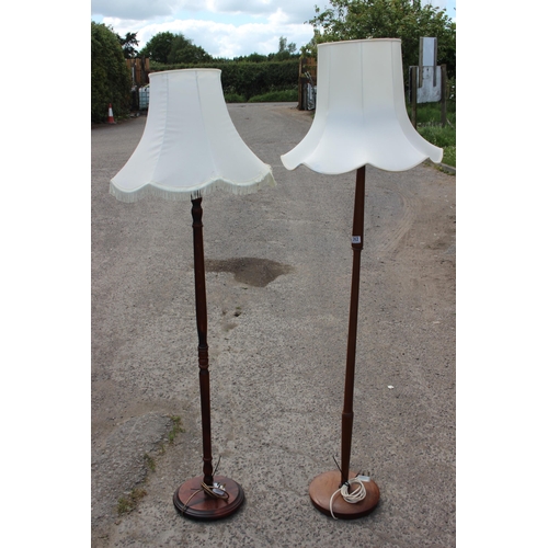 262 - 2 vintage wooden standard lamps with shades, the largest approx 181cm tall