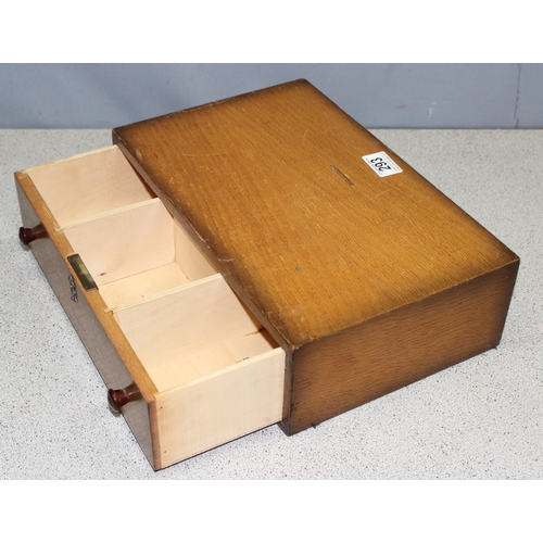 293 - Assorted storage boxes/tins, to include an interesting drawer with lockable small drawer in the back... 