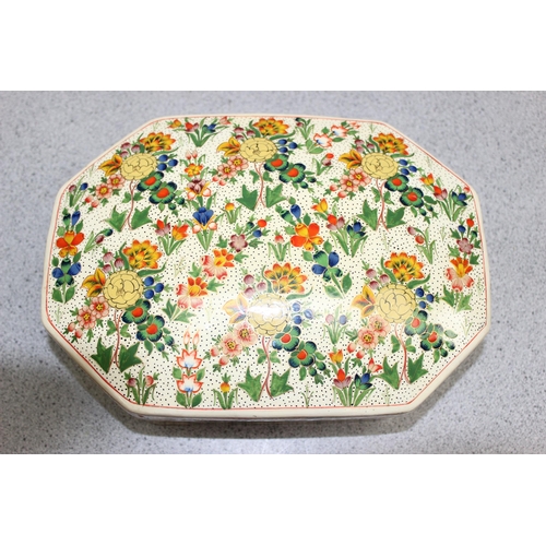 295 - Vintage Kashmiri lacquered lidded box, decorated with flowers, approx 26 x 20 x 9cm