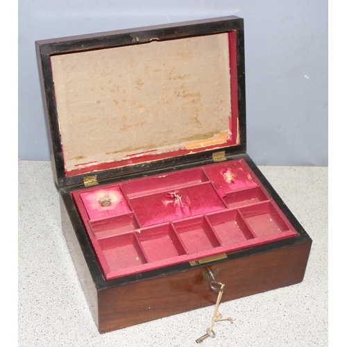 296 - Antique mahogany jewellery box, approx 25 x 17 x 10cm