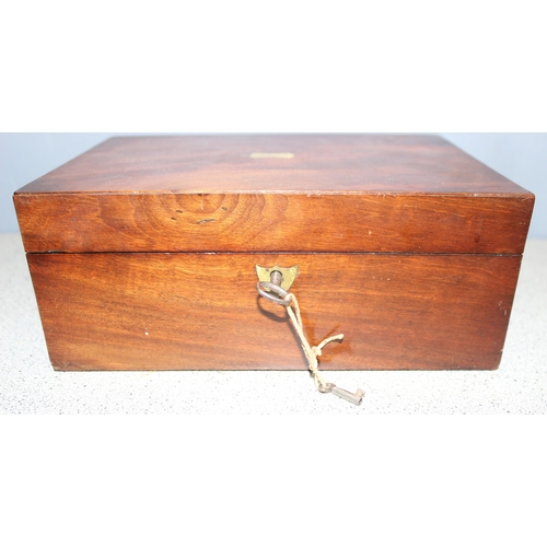 296 - Antique mahogany jewellery box, approx 25 x 17 x 10cm