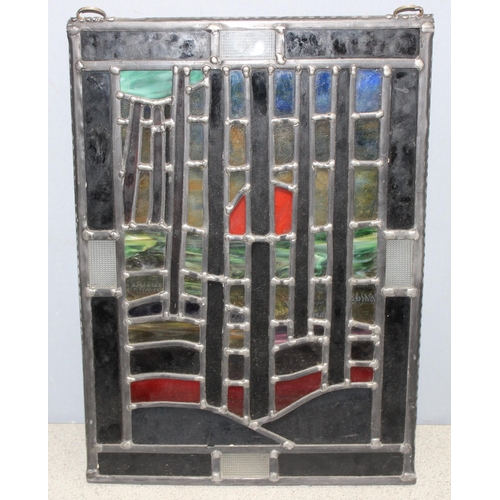 474 - Hanging leaded-stained glass panel, approx 43 x 31cm