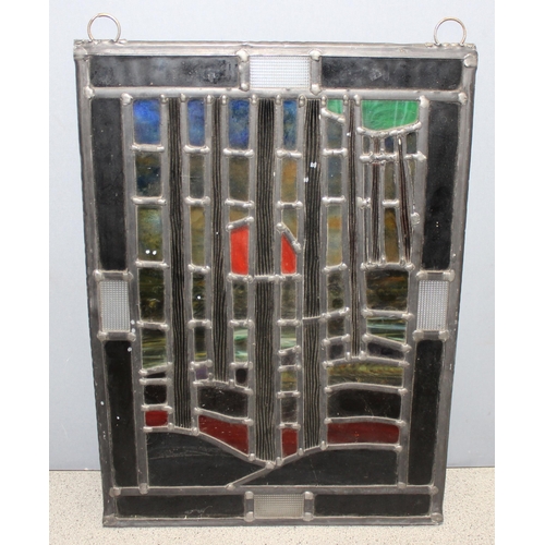 474 - Hanging leaded-stained glass panel, approx 43 x 31cm