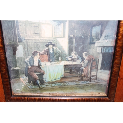 476 - Pair of antique prints in unusual wooden frames, approx 41cm x 36cm