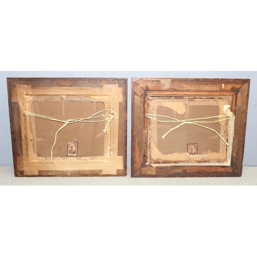 476 - Pair of antique prints in unusual wooden frames, approx 41cm x 36cm