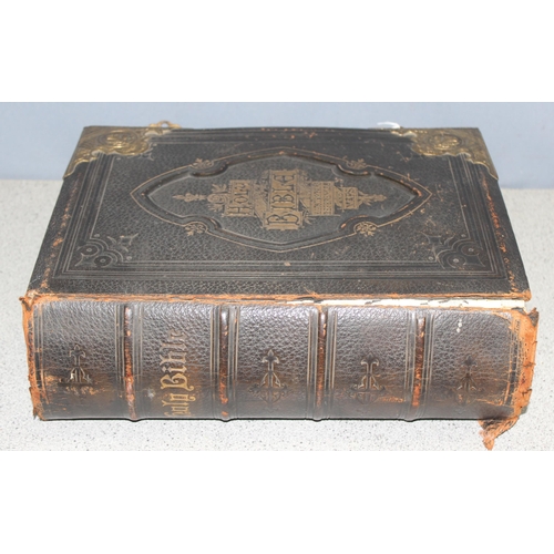 561 - Large antique leather and brass-bound Brown's Self-Interpreting Family Bible, with plate illustratio... 