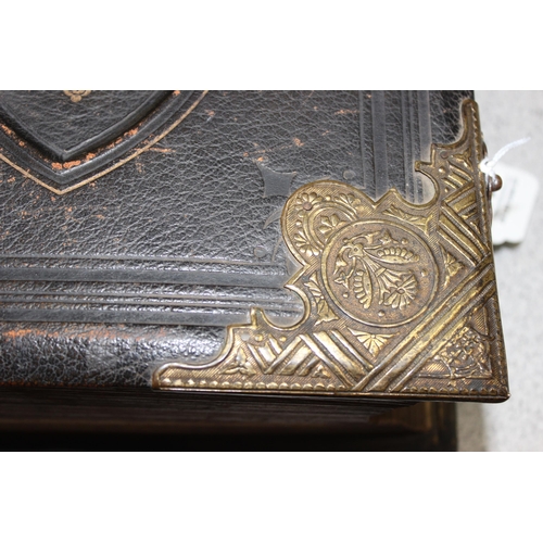 561 - Large antique leather and brass-bound Brown's Self-Interpreting Family Bible, with plate illustratio... 