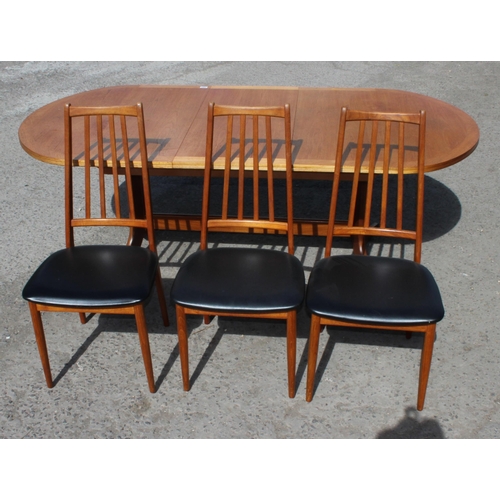 181 - Mid century extending teak dining table by Parker Knoll & 3 Danish teak dining chairs, table measure... 