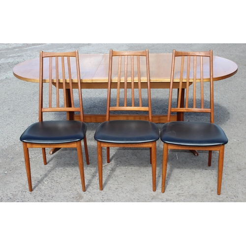 181 - Mid century extending teak dining table by Parker Knoll & 3 Danish teak dining chairs, table measure... 