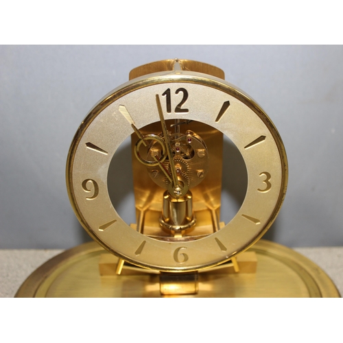 1355 - Vintage West-German made Kieninger & Obergfell 'Kundo' mantel clock with glass dome, approx 22cm H