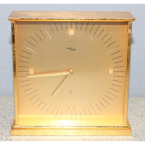 1356 - 2 retro Swiss mechanical mantel/desk clocks to incl Swiza and Imhof, tallest approx 14cm