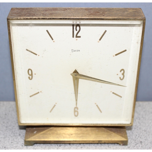 1356 - 2 retro Swiss mechanical mantel/desk clocks to incl Swiza and Imhof, tallest approx 14cm