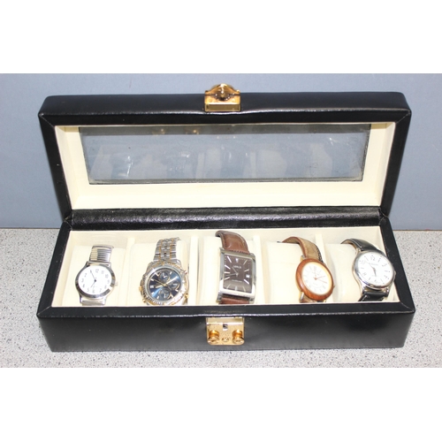 1359 - A large qty of assorted watches, some boxed and a 4 watch display box etc