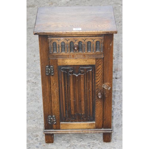 183 - A small vintage oak pot cupboard, possibly Old Charm, approx 39cm wide x 33cm deep x 67cm tall