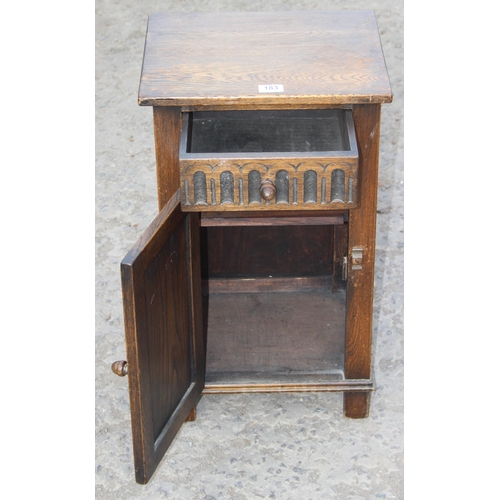 183 - A small vintage oak pot cupboard, possibly Old Charm, approx 39cm wide x 33cm deep x 67cm tall