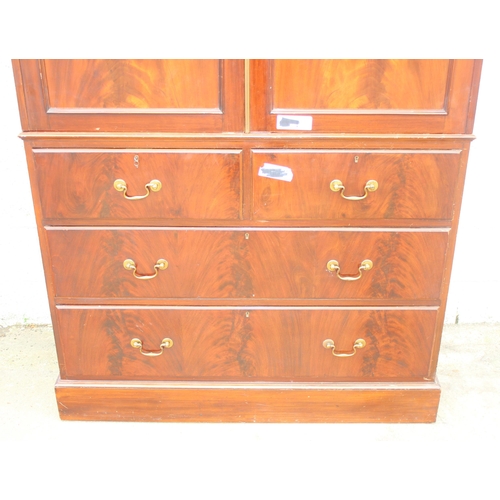 184 - A 19th century mahogany linen press cabinet, 2 over 2 drawers to base and one slide and wardrobe pol... 