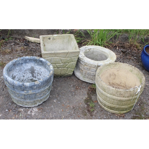 378 - 4 concrete garden pots, largest approx 26cm diameter x 25cm tall