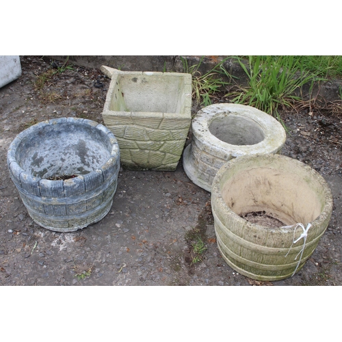 378 - 4 concrete garden pots, largest approx 26cm diameter x 25cm tall