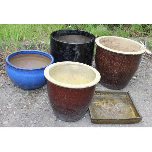 379 - 5 glazed plant pots, largest approx 30cm diameter x 27cm tall