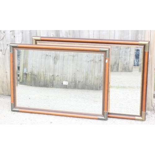 460B - 2 wooden framed mirrors with metal corners, largest approx 95cm x 66cm