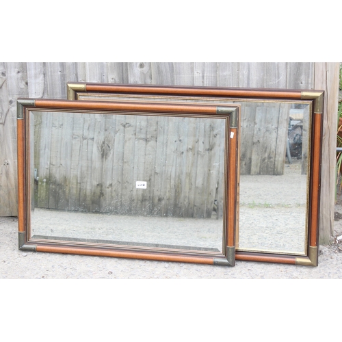 460B - 2 wooden framed mirrors with metal corners, largest approx 95cm x 66cm