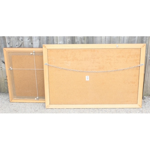 460B - 2 wooden framed mirrors with metal corners, largest approx 95cm x 66cm