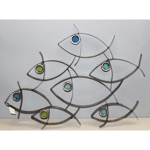 460D - Metal wall hanging fish decoration with glass eyes, approx 80cm x 62cm