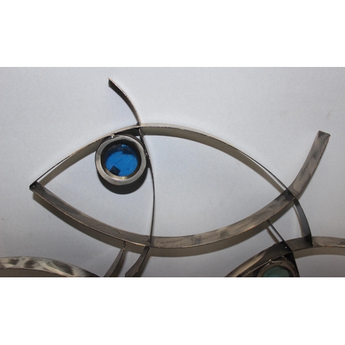 460D - Metal wall hanging fish decoration with glass eyes, approx 80cm x 62cm