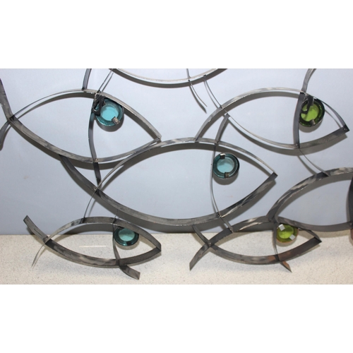 460D - Metal wall hanging fish decoration with glass eyes, approx 80cm x 62cm