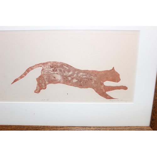 460M - 2 limited edition prints of cats, and an original Indian style painting of a tiger, largest approx 5... 