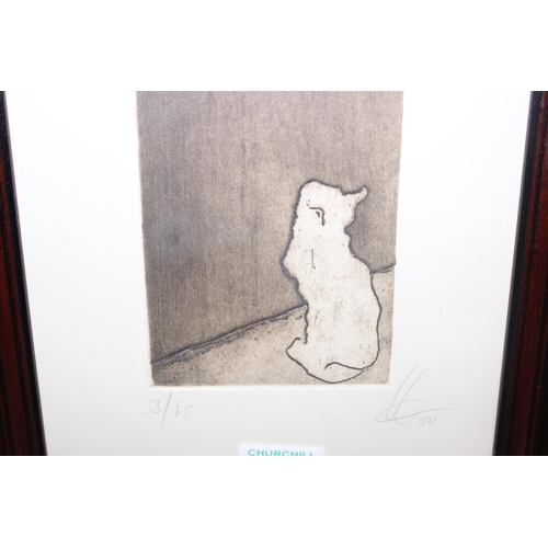 460M - 2 limited edition prints of cats, and an original Indian style painting of a tiger, largest approx 5... 