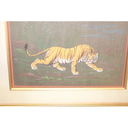 460M - 2 limited edition prints of cats, and an original Indian style painting of a tiger, largest approx 5... 