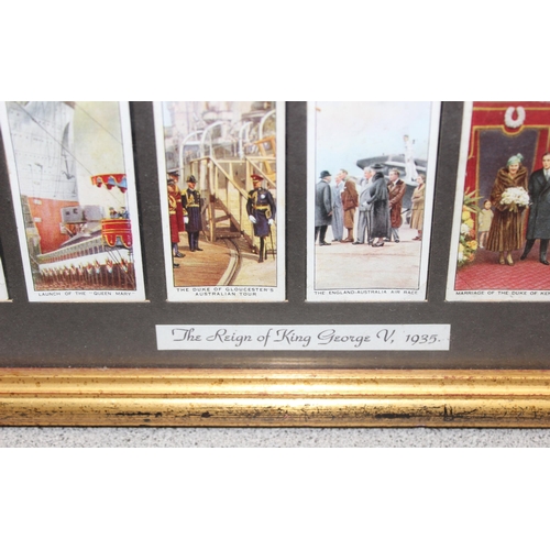 460N - Framed Wills cigarette cards celebrating The Reign of King George V 1935, approx 50cm x 46cm