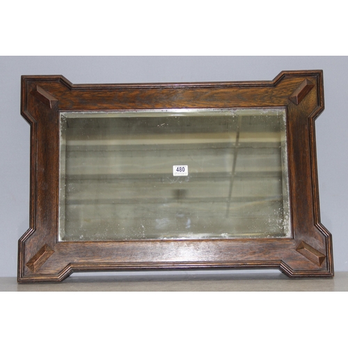 480 - Vintage oak framed mirror, approx 81cm wide x 56cm tall