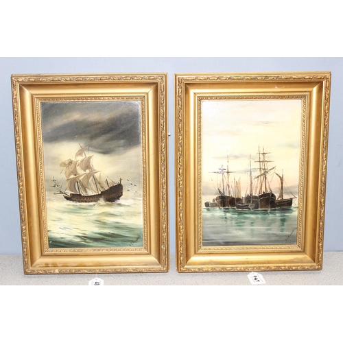 486 - A pair of marine themed oil on board painting signed J.C. Fowell lower right, in gilt frames, approx... 