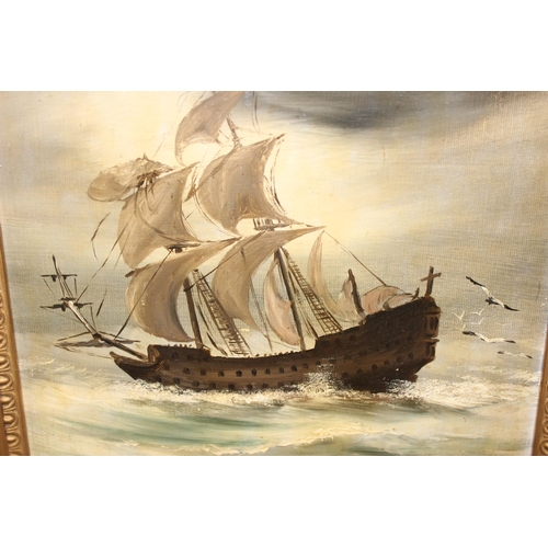 486 - A pair of marine themed oil on board painting signed J.C. Fowell lower right, in gilt frames, approx... 