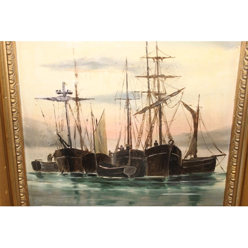 486 - A pair of marine themed oil on board painting signed J.C. Fowell lower right, in gilt frames, approx... 