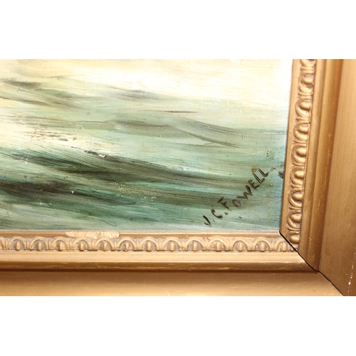 486 - A pair of marine themed oil on board painting signed J.C. Fowell lower right, in gilt frames, approx... 